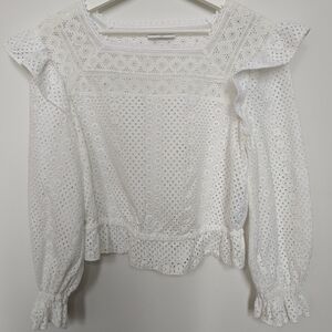 Sandro White Lace Ruffle Blouse